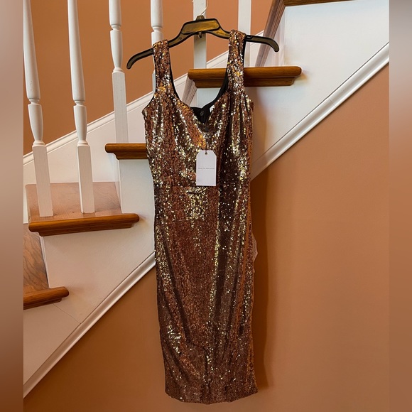 Striking NWT sequin sweetheart neckline Sz Med Anthropologie fully lined dress - Picture 5 of 13